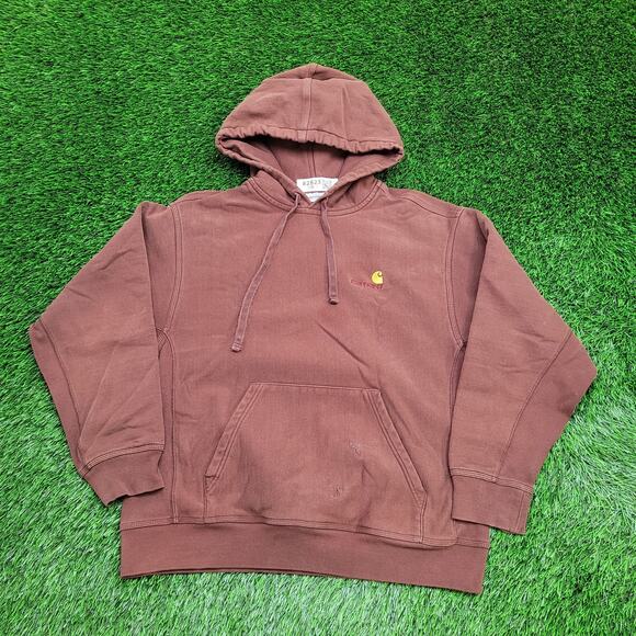 CARHARTT Work-In-Progress Hoodie Large 22x25 Faded Brown Boxy Baggy Heavyweight - Picture 1 of 11